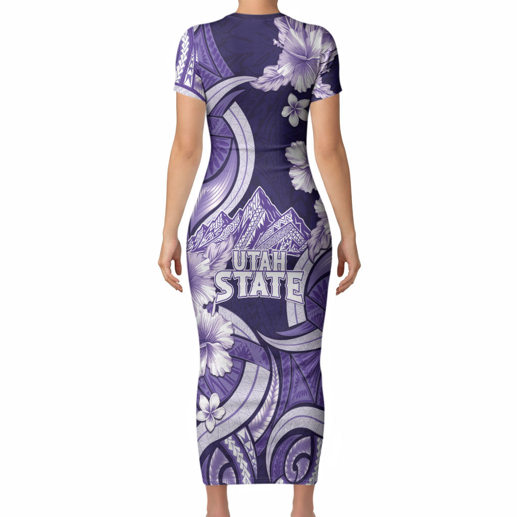 Utah State Polynesian Heritage Short Sleeve Bodycon Dress Floral Tribal Pattern Tropical Flowers LT05 - Polynesian Pride