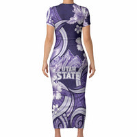 Utah State Polynesian Heritage Short Sleeve Bodycon Dress Floral Tribal Pattern Tropical Flowers LT05 - Polynesian Pride