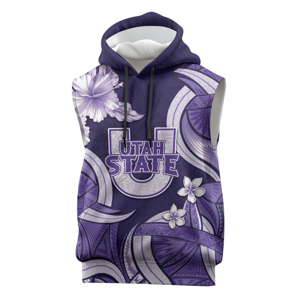 Utah State Polynesian Heritage Sleeveless Hoodie Floral Tribal Pattern Tropical Flowers LT05 Purple - Polynesian Pride