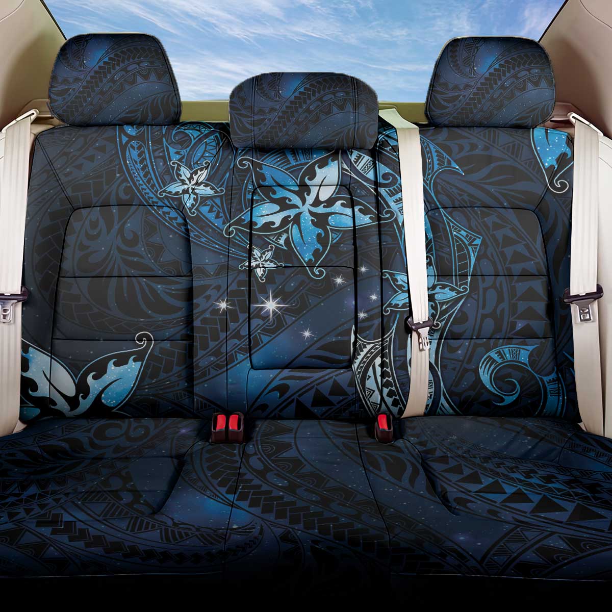Hawaii Makahiki Season Back Car Seat Cover Floral Tribal Tattoo Blue Galaxy LT05 One Size Blue - Polynesian Pride