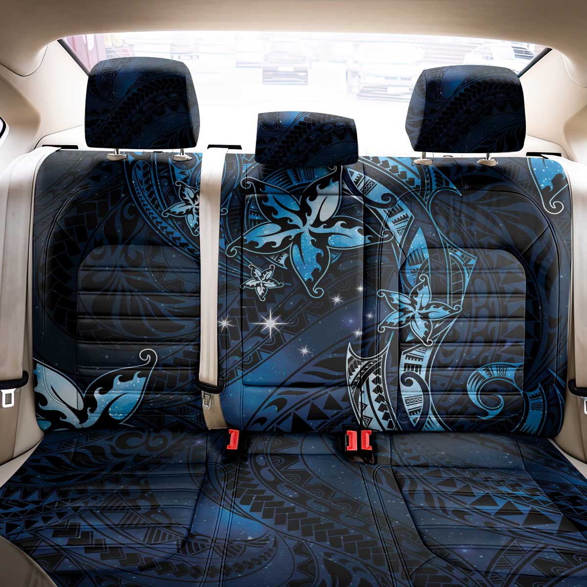Hawaii Makahiki Season Back Car Seat Cover Floral Tribal Tattoo Blue Galaxy LT05 - Polynesian Pride