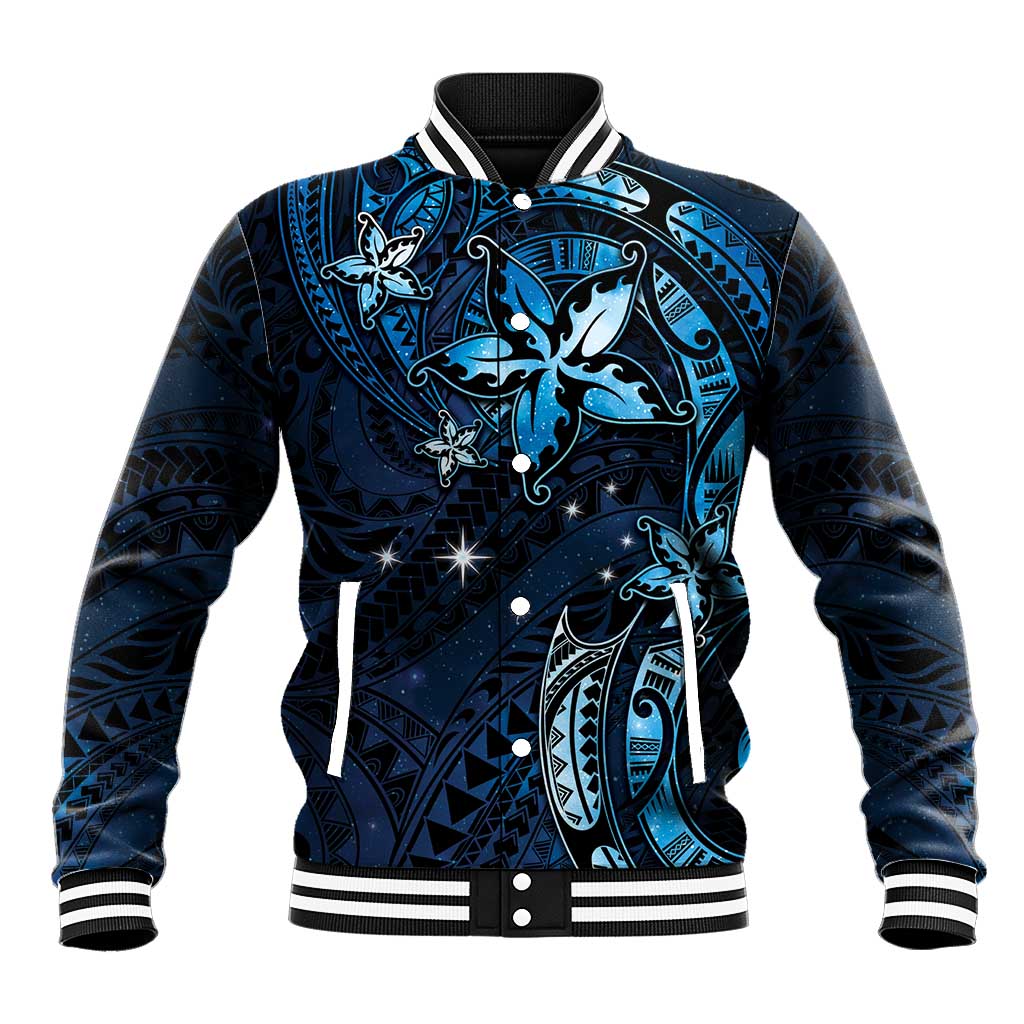 Hawaii Makahiki Season Baseball Jacket Floral Tribal Tattoo Blue Galaxy
