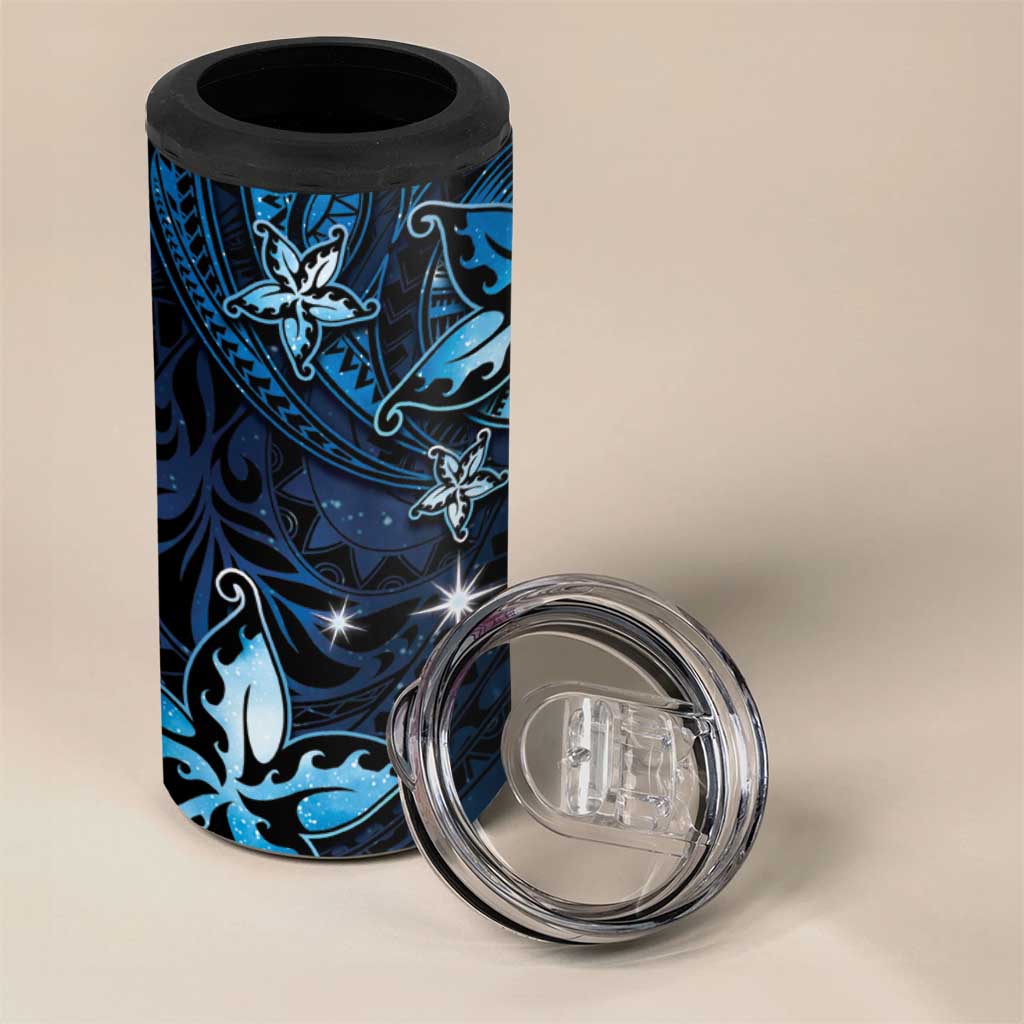 Hawaii Makahiki Season 4 in 1 Can Cooler Tumbler Floral Tribal Tattoo Blue Galaxy LT05 - Polynesian Pride