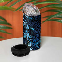 Hawaii Makahiki Season 4 in 1 Can Cooler Tumbler Floral Tribal Tattoo Blue Galaxy LT05 - Polynesian Pride