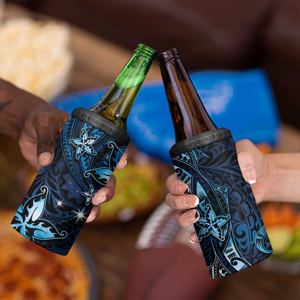 Hawaii Makahiki Season 4 in 1 Can Cooler Tumbler Floral Tribal Tattoo Blue Galaxy LT05 - Polynesian Pride