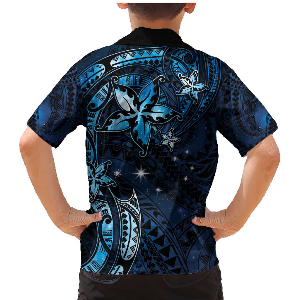 Hawaii Makahiki Season Family Matching Mermaid Dress and Hawaiian Shirt Floral Tribal Tattoo Blue Galaxy LT05 - Polynesian Pride