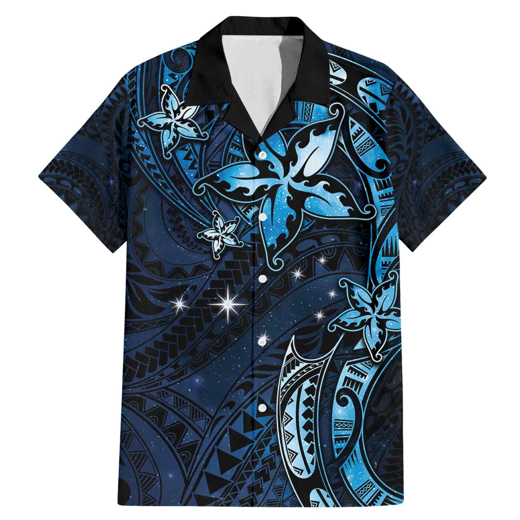 Hawaii Makahiki Season Family Matching Mermaid Dress and Hawaiian Shirt Floral Tribal Tattoo Blue Galaxy LT05 Dad's Shirt - Short Sleeve Blue - Polynesian Pride