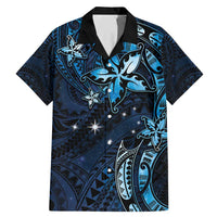Hawaii Makahiki Season Family Matching Mermaid Dress and Hawaiian Shirt Floral Tribal Tattoo Blue Galaxy LT05 Dad's Shirt - Short Sleeve Blue - Polynesian Pride