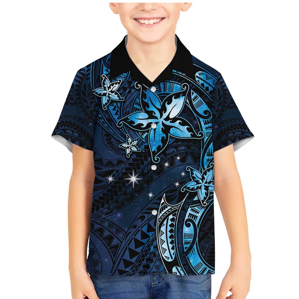 Hawaii Makahiki Season Family Matching Mermaid Dress and Hawaiian Shirt Floral Tribal Tattoo Blue Galaxy LT05 Son's Shirt Blue - Polynesian Pride