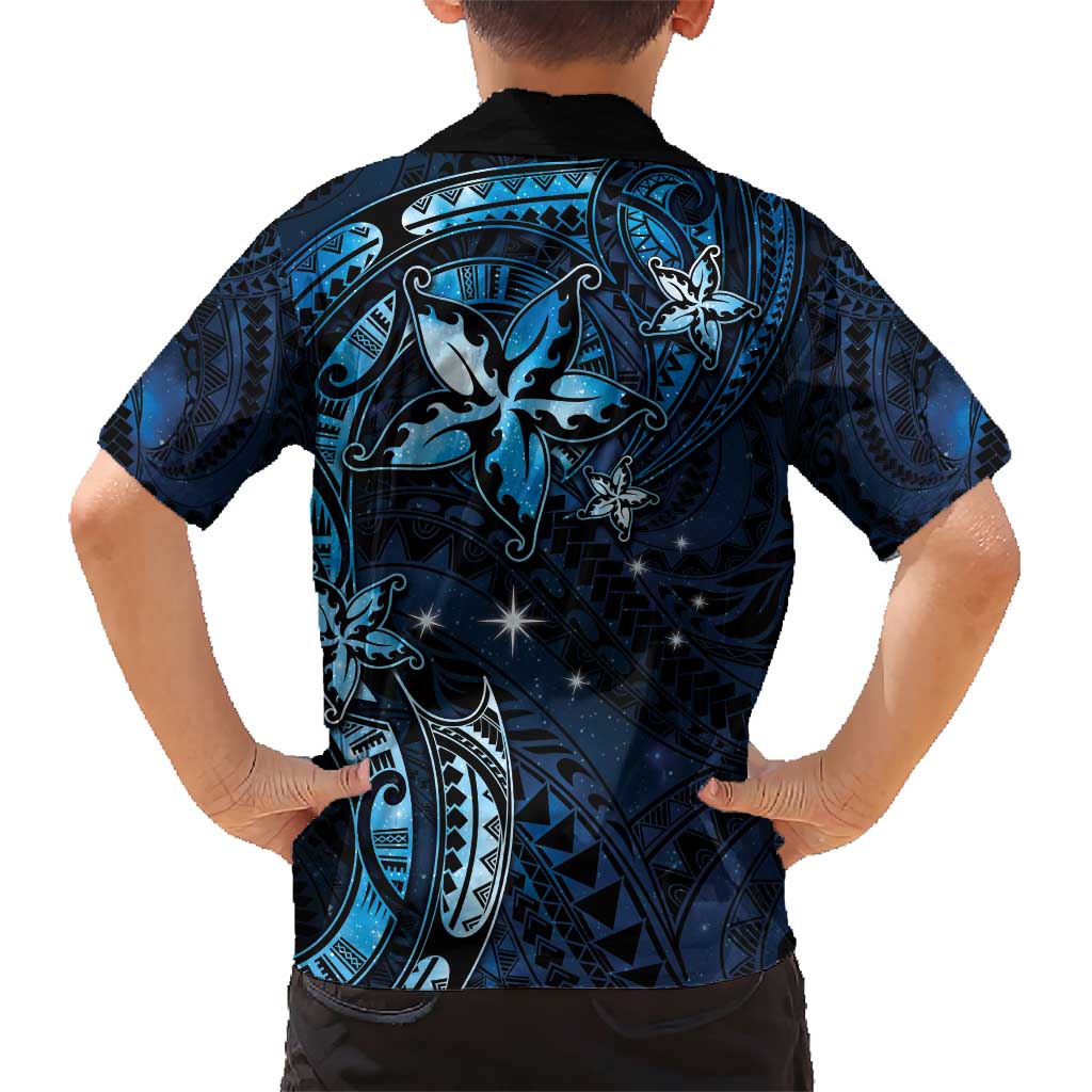 Hawaii Makahiki Season Family Matching Short Sleeve Bodycon Dress and Hawaiian Shirt Floral Tribal Tattoo Blue Galaxy LT05 - Polynesian Pride