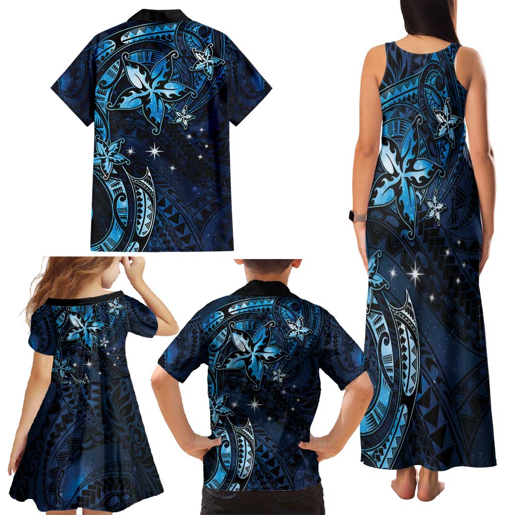 Hawaii Makahiki Season Family Matching Tank Maxi Dress and Hawaiian Shirt Floral Tribal Tattoo Blue Galaxy LT05 - Polynesian Pride