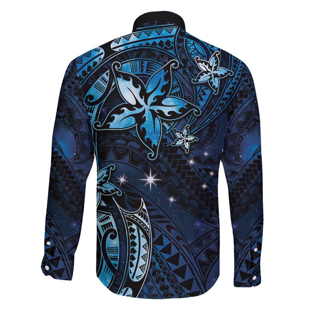 Hawaii Makahiki Season Family Matching Tank Maxi Dress and Hawaiian Shirt Floral Tribal Tattoo Blue Galaxy LT05 - Polynesian Pride