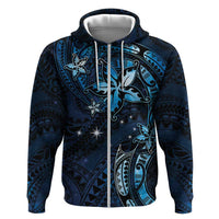 Hawaii Makahiki Season Hoodie Floral Tribal Tattoo Blue Galaxy LT05 Zip Hoodie Blue - Polynesian Pride
