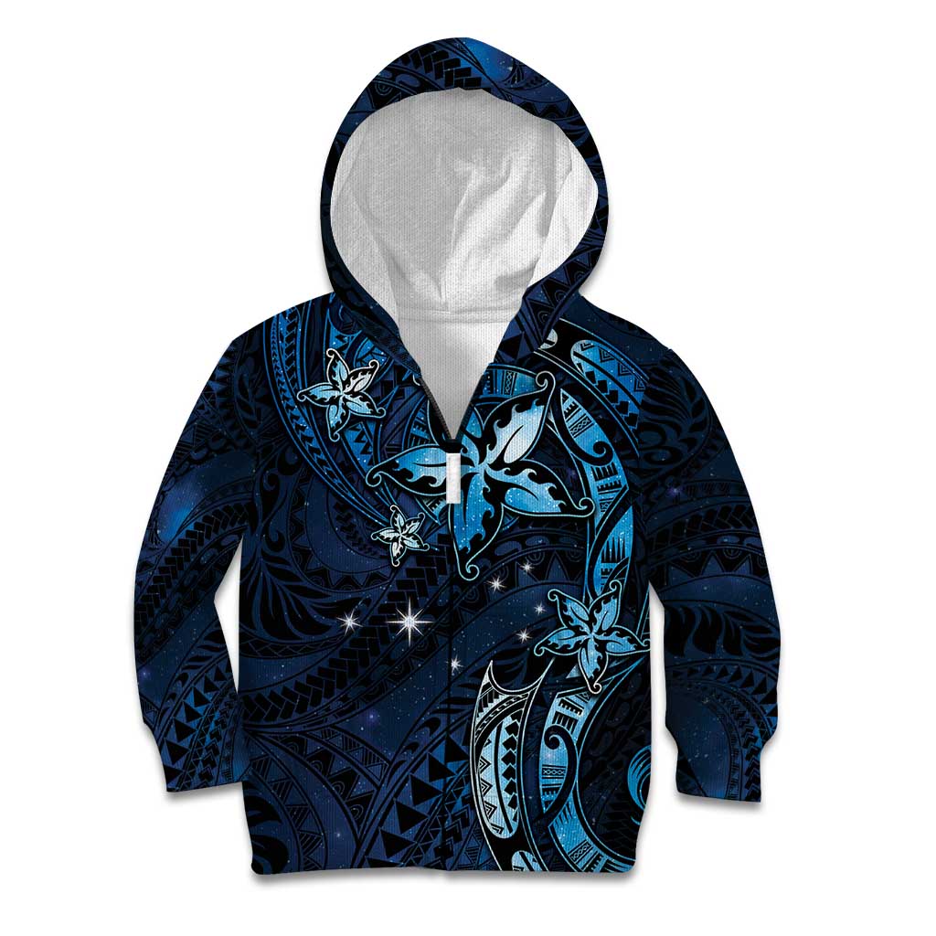 Hawaii Makahiki Season Kid Hoodie Floral Tribal Tattoo Blue Galaxy LT05 Zip Hoodie Blue - Polynesian Pride