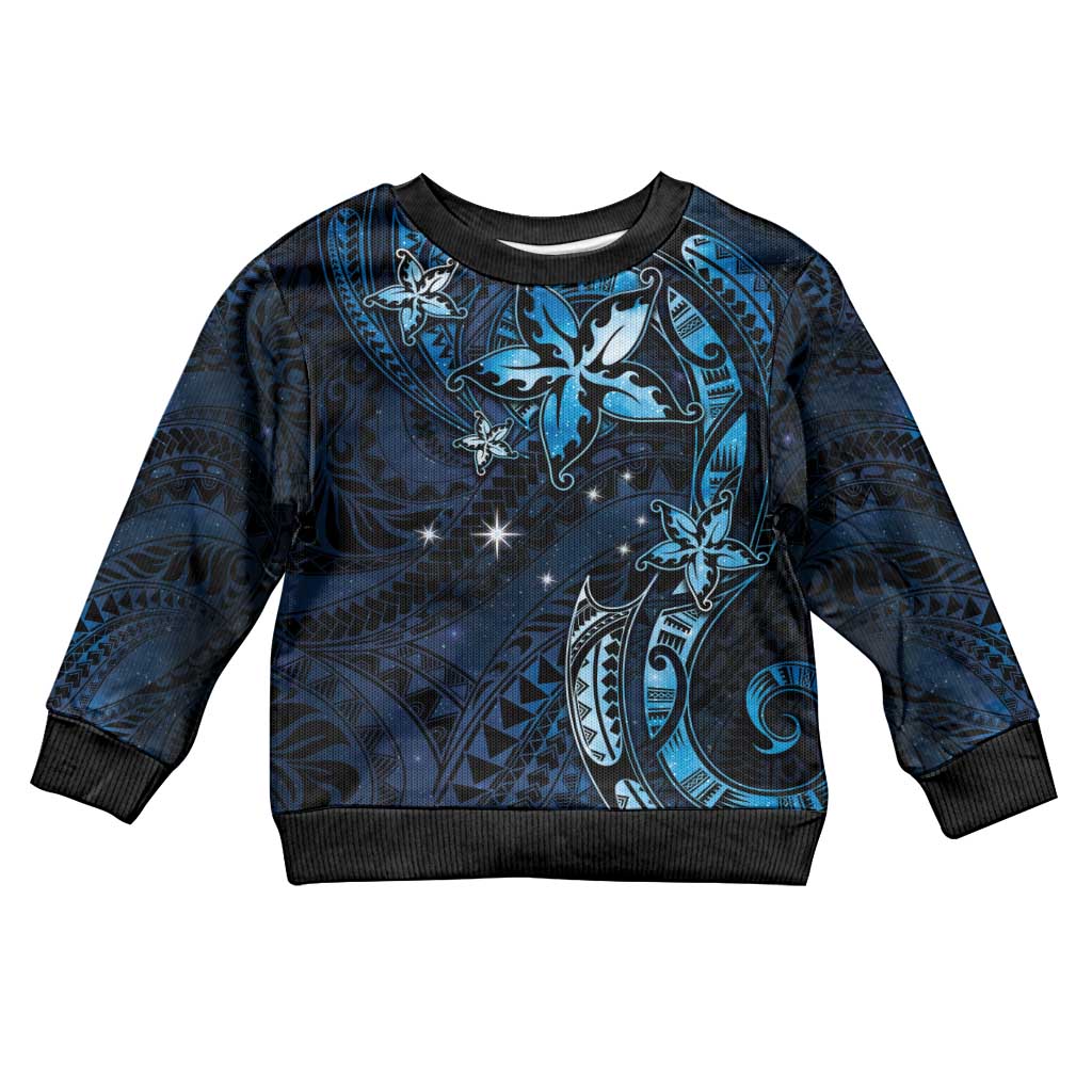 Hawaii Makahiki Season Kid Ugly Christmas Sweater Floral Tribal Tattoo Blue Galaxy LT05 Kid Blue - Polynesian Pride