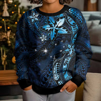 Hawaii Makahiki Season Kid Ugly Christmas Sweater Floral Tribal Tattoo Blue Galaxy LT05 - Polynesian Pride