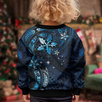 Hawaii Makahiki Season Kid Ugly Christmas Sweater Floral Tribal Tattoo Blue Galaxy LT05 - Polynesian Pride