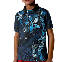 Hawaii Makahiki Season Kid Polo Shirt Floral Tribal Tattoo Blue Galaxy LT05 Kid Blue - Polynesian Pride