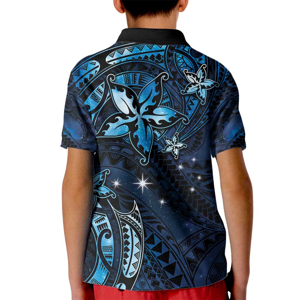 Hawaii Makahiki Season Kid Polo Shirt Floral Tribal Tattoo Blue Galaxy LT05 - Polynesian Pride