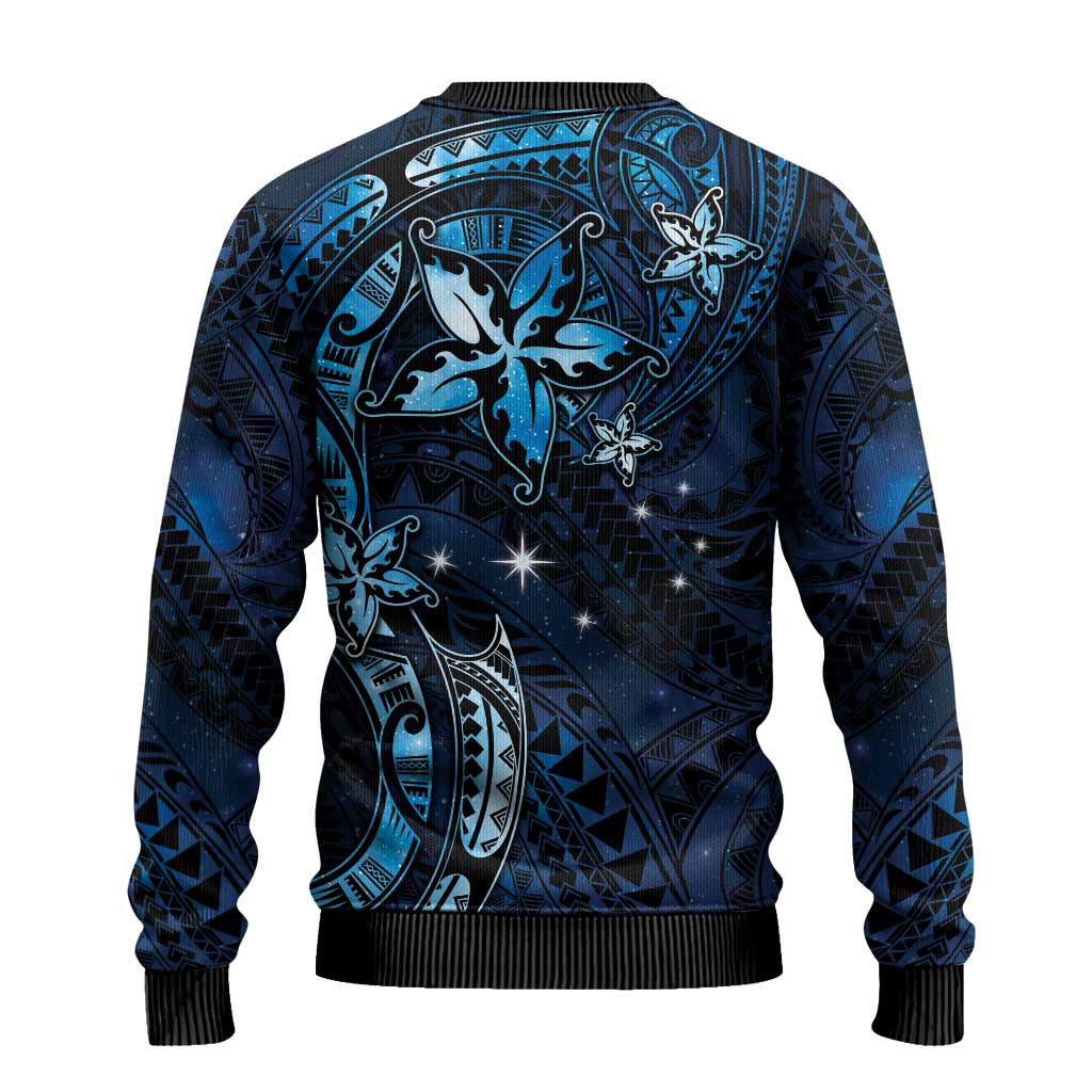 Hawaii Makahiki Season Ugly Christmas Sweater Floral Tribal Tattoo Blue Galaxy LT05 - Polynesian Pride