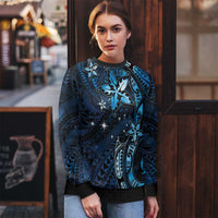 Hawaii Makahiki Season Ugly Christmas Sweater Floral Tribal Tattoo Blue Galaxy LT05 - Polynesian Pride