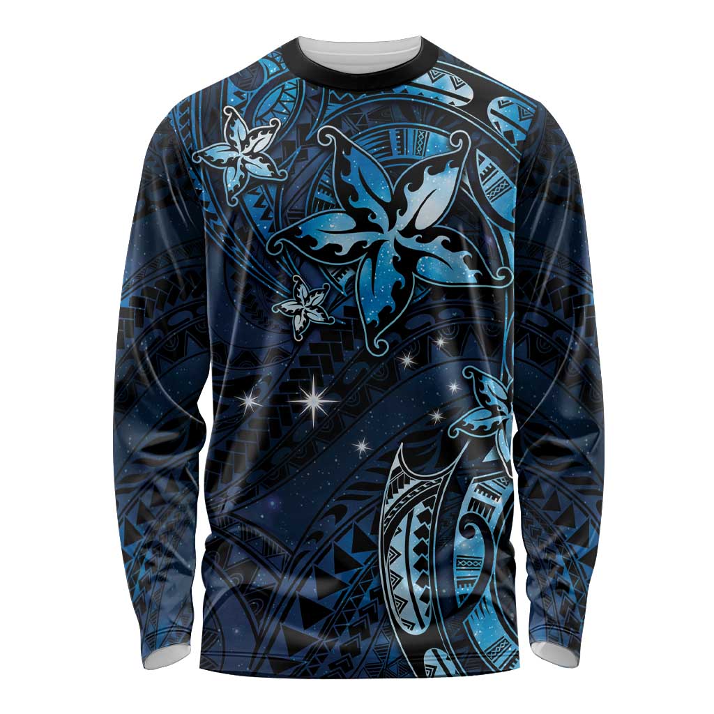 Hawaii Makahiki Season Long Sleeve Shirt Floral Tribal Tattoo Blue Galaxy LT05 Unisex Blue - Polynesian Pride
