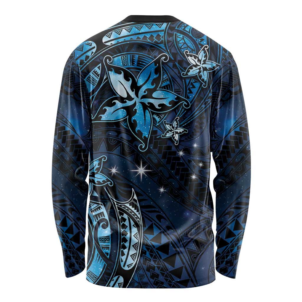 Hawaii Makahiki Season Long Sleeve Shirt Floral Tribal Tattoo Blue Galaxy LT05 - Polynesian Pride