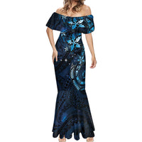 Hawaii Makahiki Season Mermaid Dress Floral Tribal Tattoo Blue Galaxy LT05 - Polynesian Pride