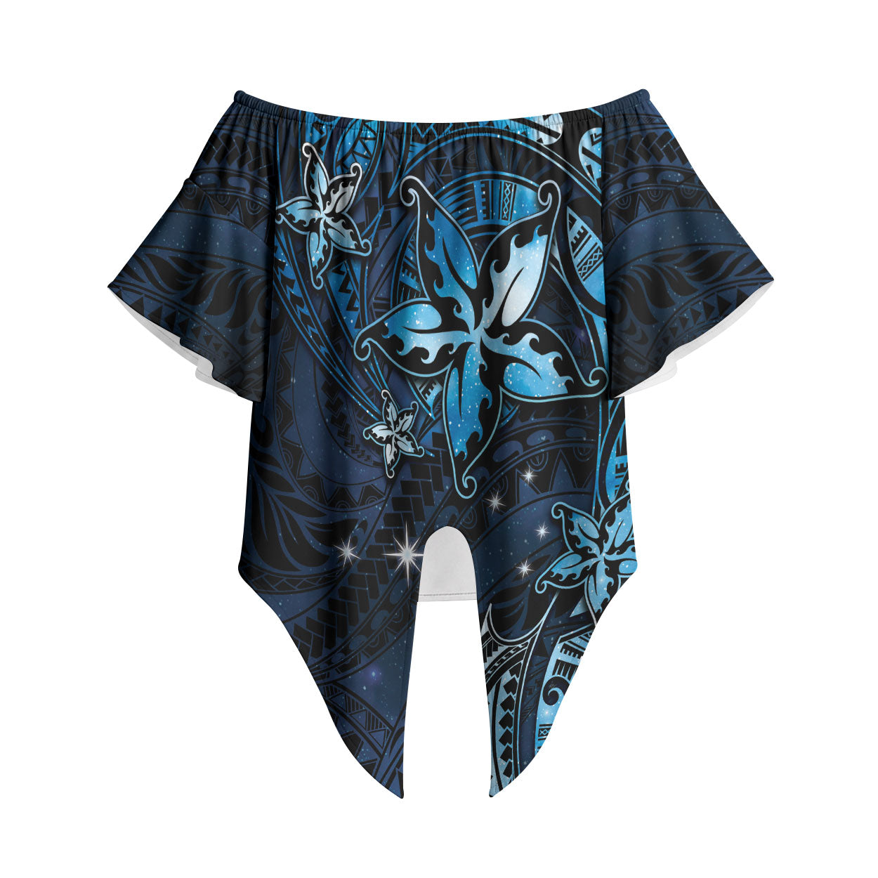 Hawaii Makahiki Season Off Shoulder Wrap Waist Top Floral Tribal Tattoo Blue Galaxy LT05 Blue - Polynesian Pride