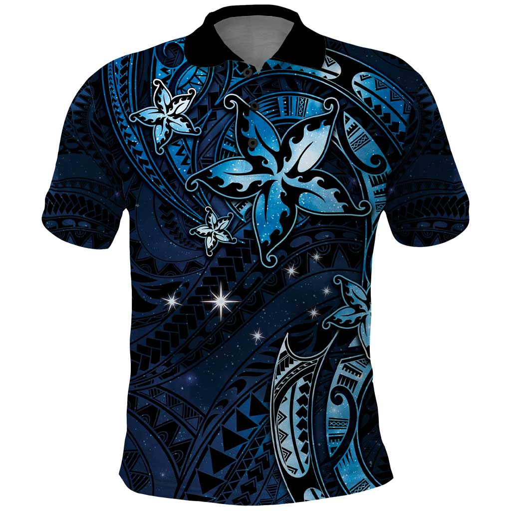 Hawaii Makahiki Season Polo Shirt Floral Tribal Tattoo Blue Galaxy LT05 Blue - Polynesian Pride