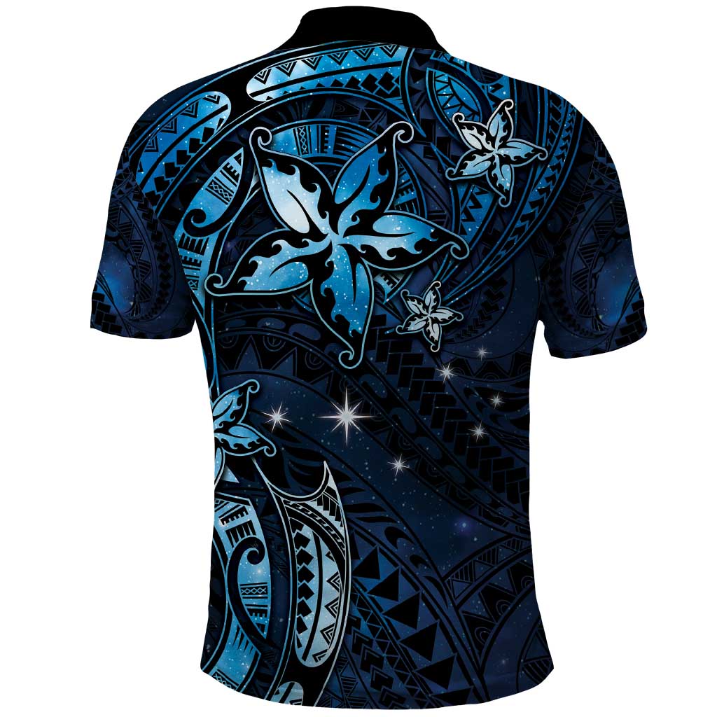 Hawaii Makahiki Season Polo Shirt Floral Tribal Tattoo Blue Galaxy LT05 - Polynesian Pride