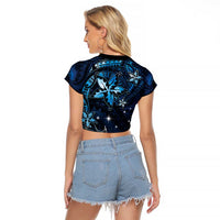 Hawaii Makahiki Season Raglan Cropped T Shirt Floral Tribal Tattoo Blue Galaxy LT05 - Polynesian Pride