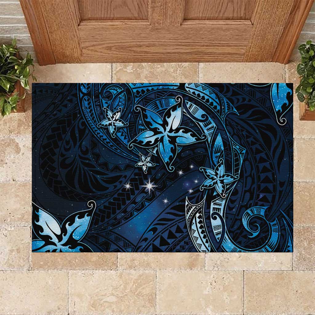 Hawaii Makahiki Season Rubber Doormat Floral Tribal Tattoo Blue Galaxy