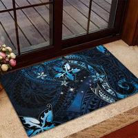 Hawaii Makahiki Season Rubber Doormat Floral Tribal Tattoo Blue Galaxy