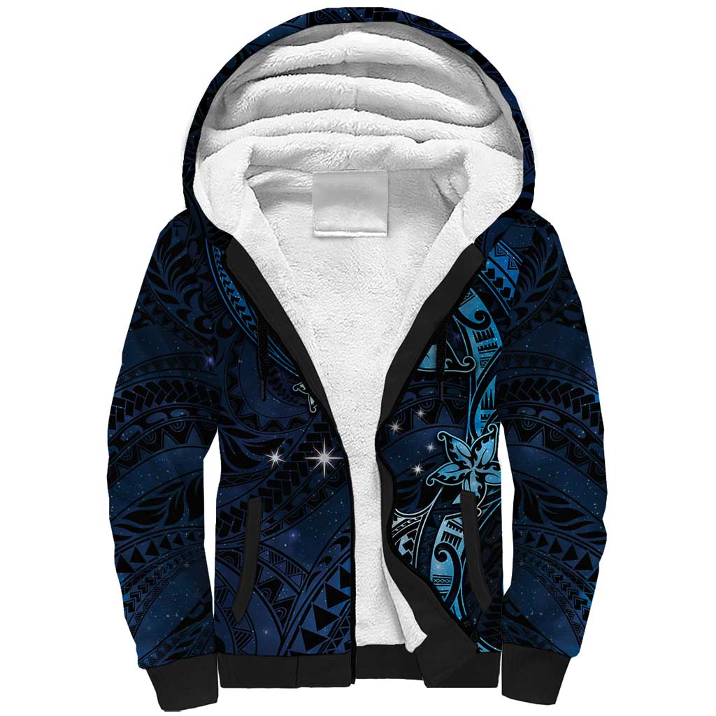 Hawaii Makahiki Season Sherpa Hoodie Floral Tribal Tattoo Blue Galaxy LT05 Unisex Blue - Polynesian Pride