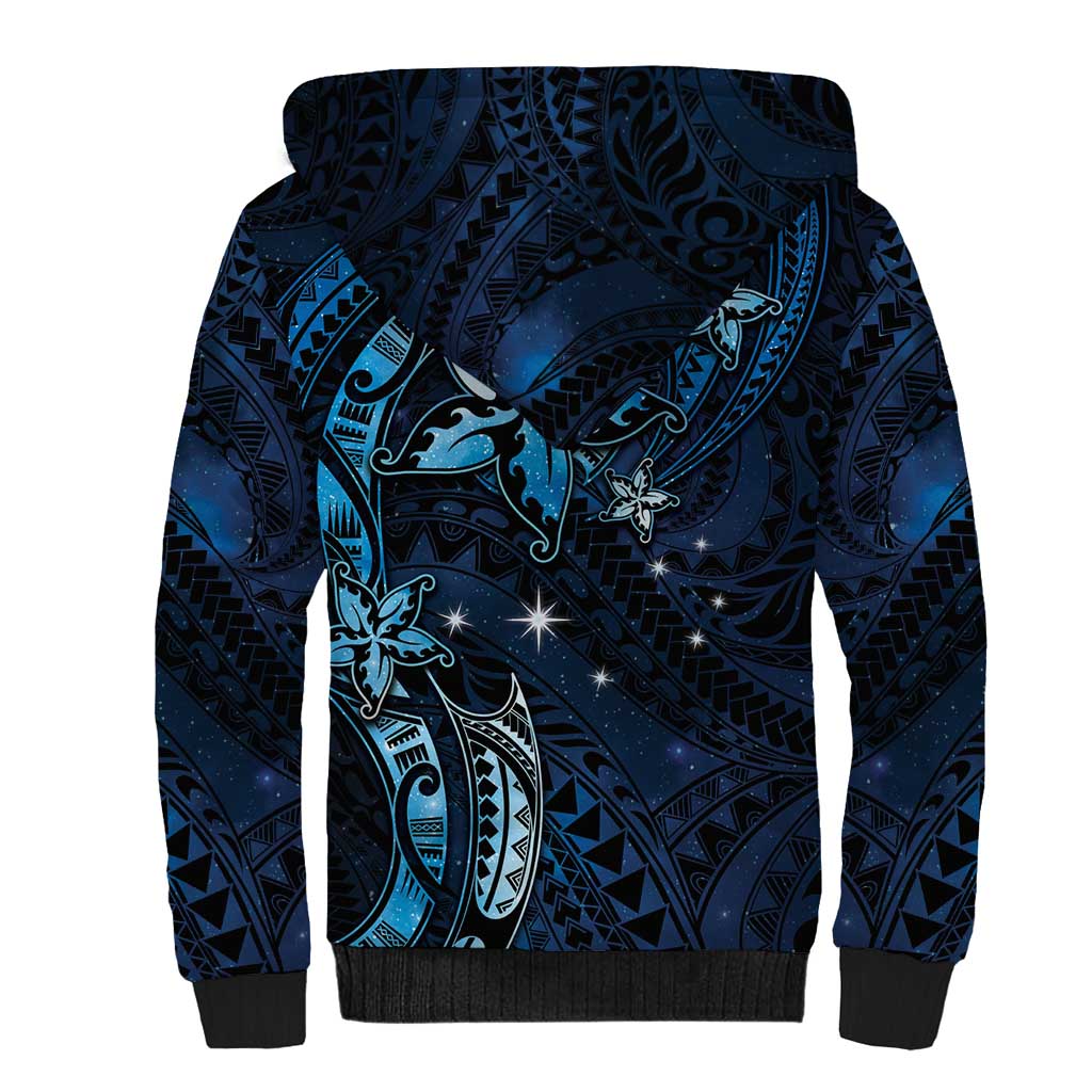 Hawaii Makahiki Season Sherpa Hoodie Floral Tribal Tattoo Blue Galaxy LT05 - Polynesian Pride