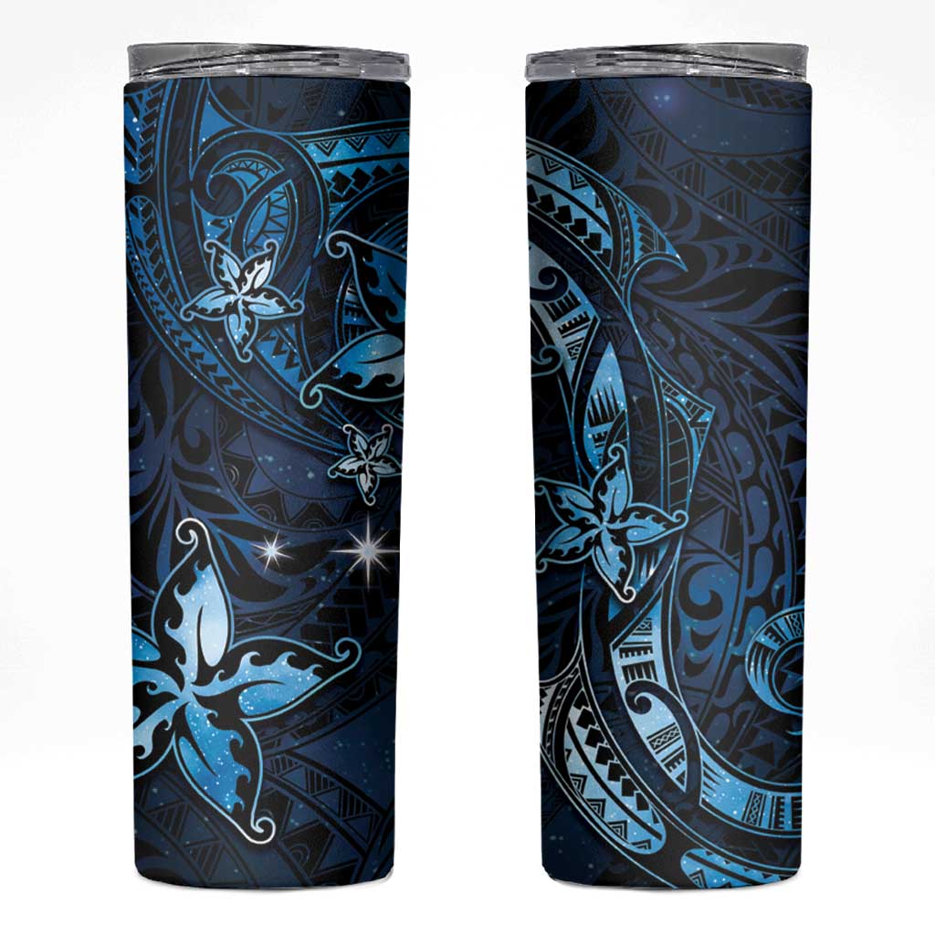 Hawaii Makahiki Season Skinny Tumbler Floral Tribal Tattoo Blue Galaxy LT05 Blue - Polynesian Pride