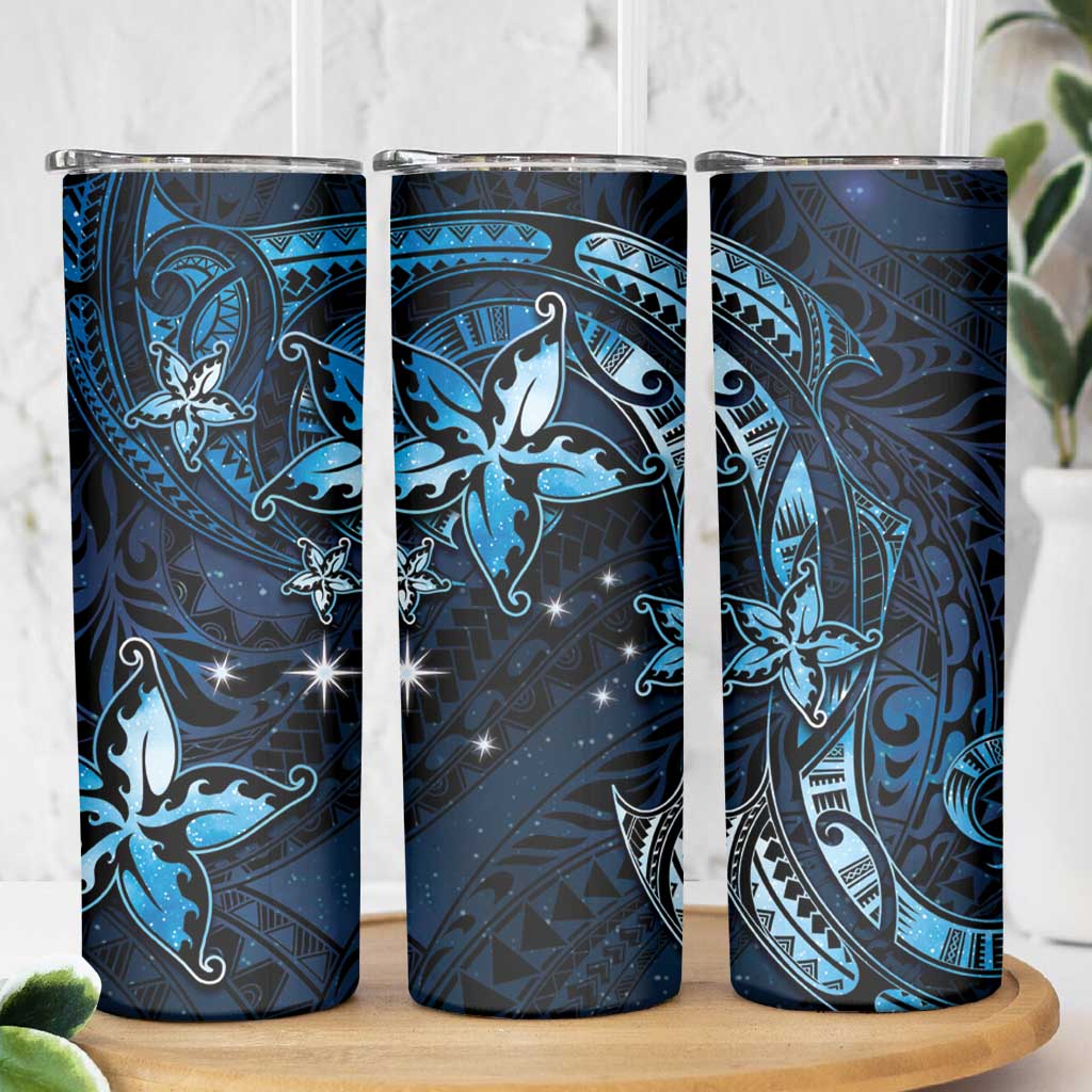 Hawaii Makahiki Season Skinny Tumbler Floral Tribal Tattoo Blue Galaxy LT05 - Polynesian Pride