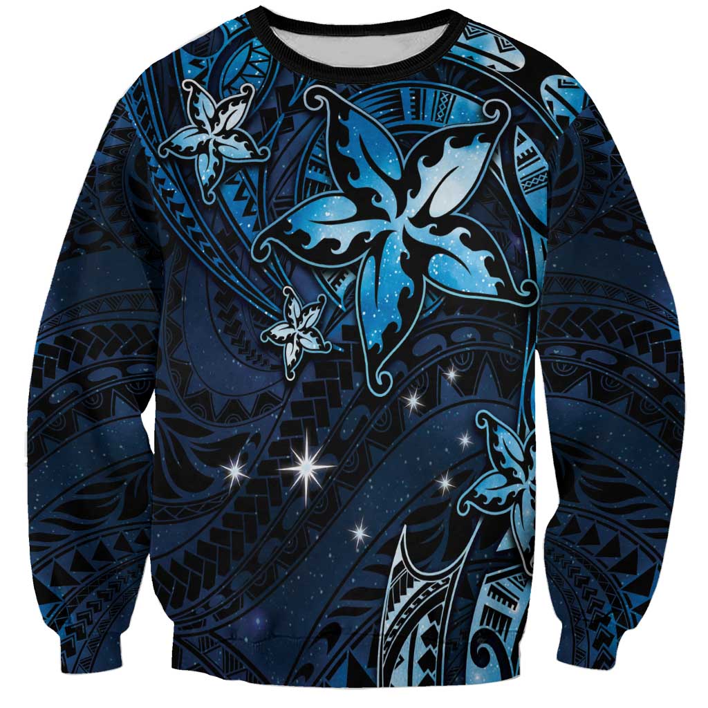 Hawaii Makahiki Season Sweatshirt Floral Tribal Tattoo Blue Galaxy LT05 Unisex Blue - Polynesian Pride