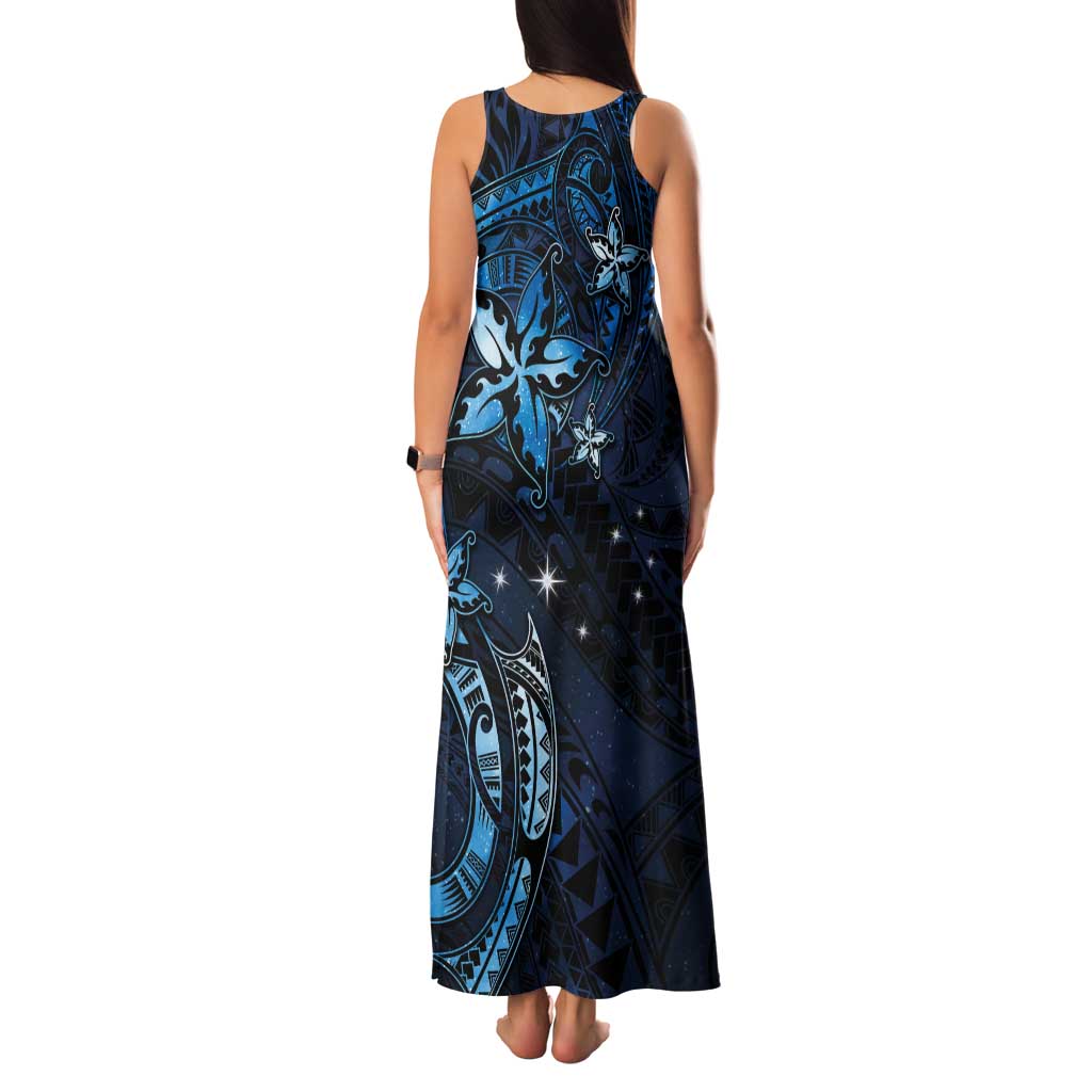 Hawaii Makahiki Season Tank Maxi Dress Floral Tribal Tattoo Blue Galaxy LT05 - Polynesian Pride