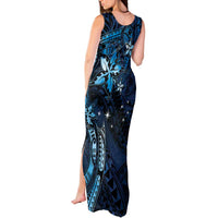 Hawaii Makahiki Season Tank Maxi Dress Floral Tribal Tattoo Blue Galaxy LT05 - Polynesian Pride
