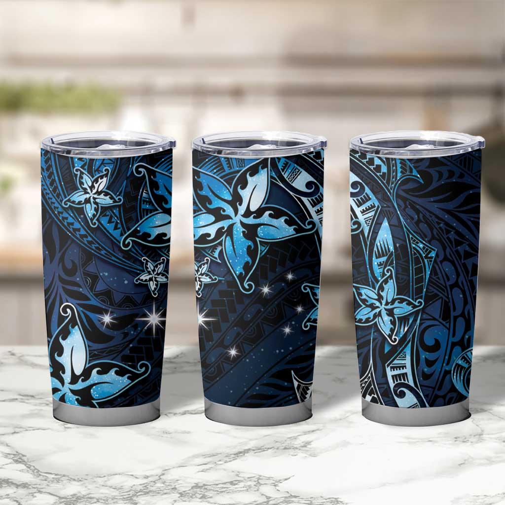 Hawaii Makahiki Season Tumbler Cup Floral Tribal Tattoo Blue Galaxy LT05 - Polynesian Pride