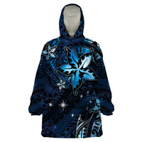 Hawaii Makahiki Season Wearable Blanket Hoodie Floral Tribal Tattoo Blue Galaxy LT05 One Size Blue - Polynesian Pride