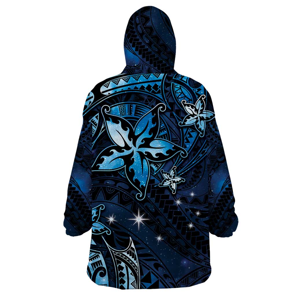 Hawaii Makahiki Season Wearable Blanket Hoodie Floral Tribal Tattoo Blue Galaxy LT05 - Polynesian Pride