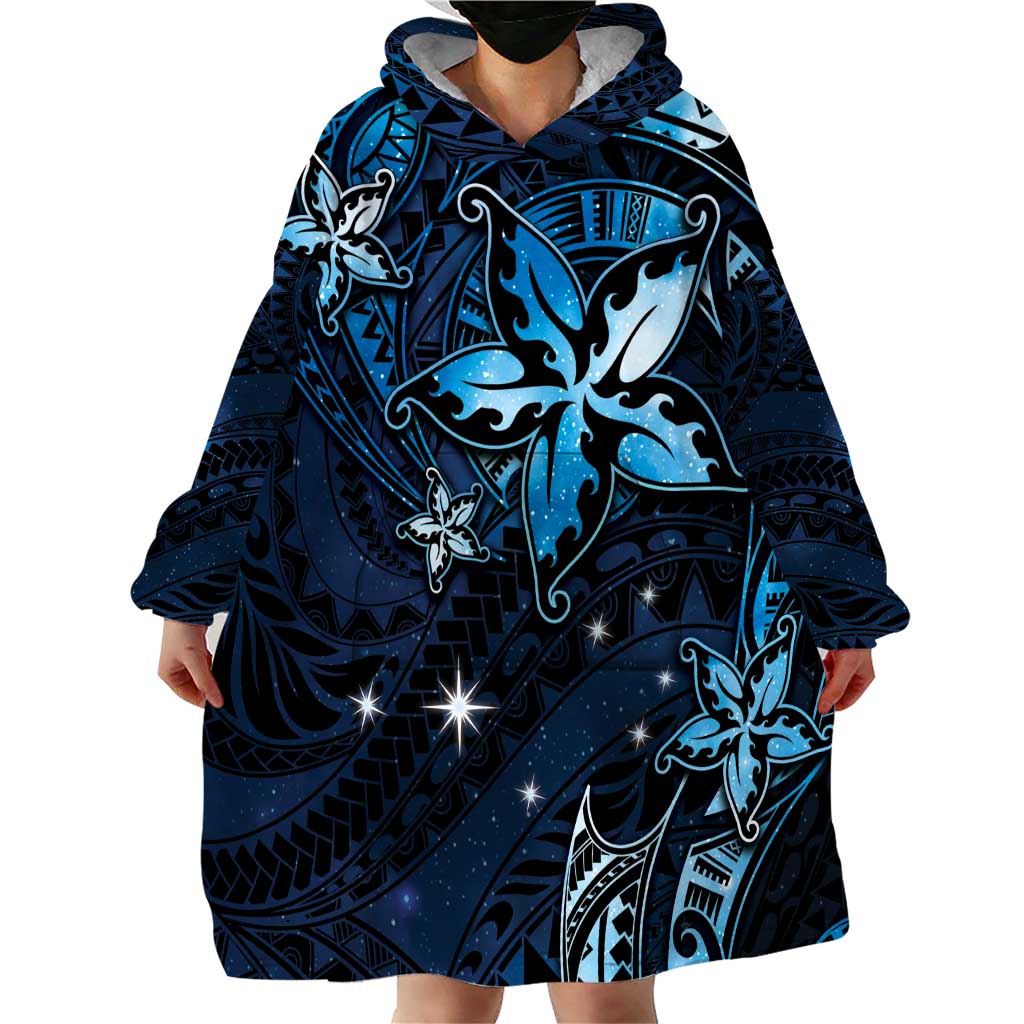 Hawaii Makahiki Season Wearable Blanket Hoodie Floral Tribal Tattoo Blue Galaxy LT05 - Polynesian Pride