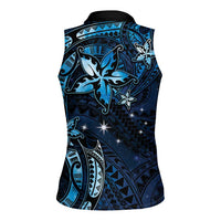 Hawaii Makahiki Season Women Sleeveless Polo Shirt Floral Tribal Tattoo Blue Galaxy LT05 - Polynesian Pride