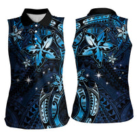 Hawaii Makahiki Season Women Sleeveless Polo Shirt Floral Tribal Tattoo Blue Galaxy LT05 - Polynesian Pride