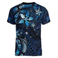 Hawaii Makahiki Season Women V-Neck T-Shirt Floral Tribal Tattoo Blue Galaxy LT05 - Polynesian Pride