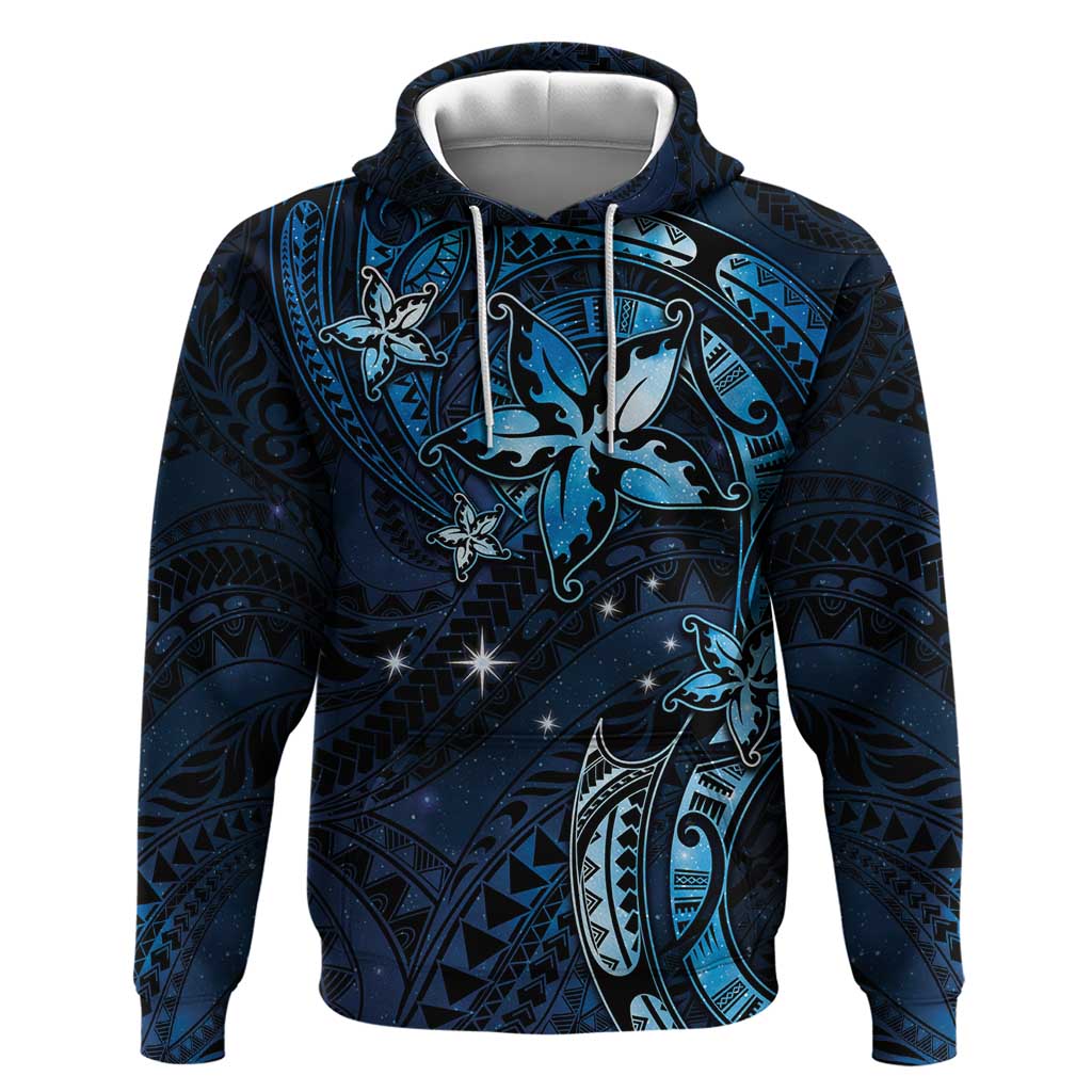 Hawaii Makahiki Season Zip Hoodie Floral Tribal Tattoo Blue Galaxy LT05 Pullover Hoodie Blue - Polynesian Pride