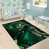 Hawaii Makahiki Season Area Rug Floral Tribal Tattoo Green Galaxy